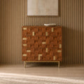 River Mango Wood Three Drawer Chest in Walnut Finish with Brass Accents