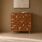 River Mango Wood Three Drawer Chest in Walnut Finish with Brass Accents