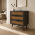Jace Mango Wood 3-Drawer Chest in Walnut Finish with Stone Veneer Accent