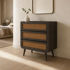 Jace Mango Wood 3-Drawer Chest in Walnut Finish with Stone Veneer Accent