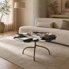 Ranger Terrazzo and Metal Circular Coffee Table with Antique Brass Legs