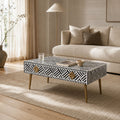 Cami Bone Inlay Striped Rectangular Coffee Table with Gold Metal Legs