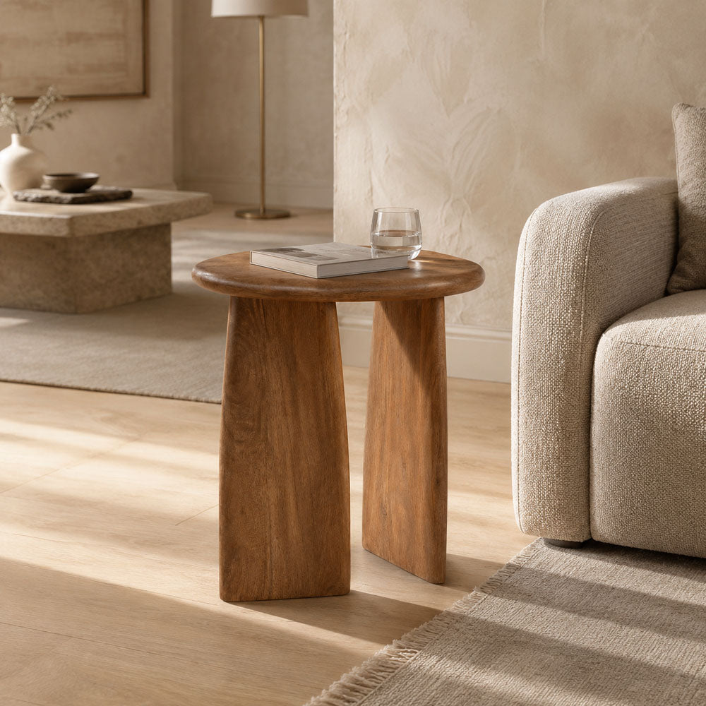Cael Pebble-Shaped Mango Wood Side Table - Minimalist Accent End Table