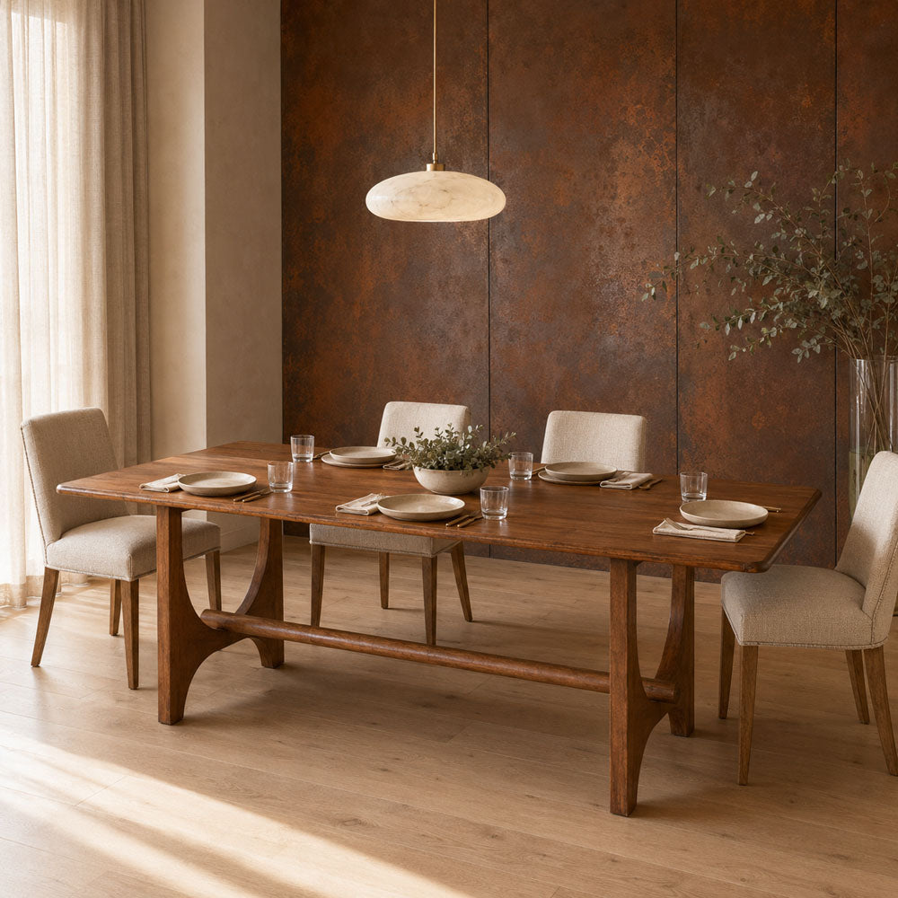 Haven Solid Mango Wood 6-Seater Dining Table with Trestle Base - Deep Walnut Finish