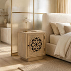 Serenity Hand-Carved Mango Wood Bedside Table - Ornate Floral Design Nightstand