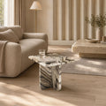 Mina Handcrafted Polished Marble Side Table - Contemporary End Table for Living Room & Bar Areas