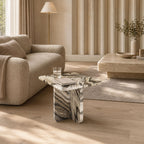 Mina Handcrafted Polished Marble Side Table - Contemporary End Table for Living Room & Bar Areas