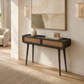 Jace Mango Wood 2-Drawer Console Table with Stone Veneer - Walnut Finish
