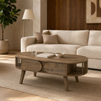 Dakota Mango Wood Coffee Table with Drawer and Curved Shelving - Walnut Finish