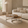 Theo Reclaimed Wood Nesting Coffee Tables with Silver Stainless Steel Legs