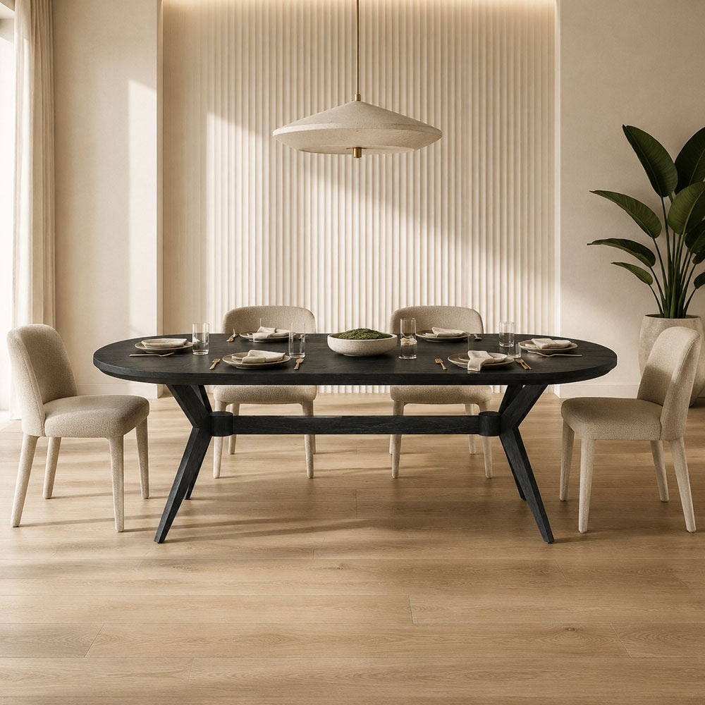 Clara 6-Seater Oval Mango Wood Dining Table with Black Iron Legs