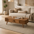 Sisal Honey Mango Wood Coffee Table - Scandinavian Fluted Design