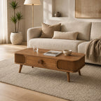 Sisal Honey Mango Wood Coffee Table - Scandinavian Fluted Design
