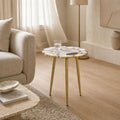 Dante Floral White Agate Side Table with Gold Tripod Legs