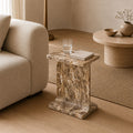 Julian Sculptural Solid Marble Side Table - Warm Beige Accent Table