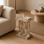 Julian Sculptural Solid Marble Side Table - Warm Beige Accent Table