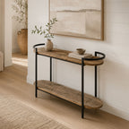 Earl Reclaimed Wood Console Table with Lower Shelf and Metal Legs