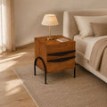 Dalton Walnut Finish Mango Wood 2-Drawer Bedside Table with Metal Legs