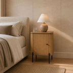 Bess Geometric Mango Wood and Iron Bedside Table - Natural Finish