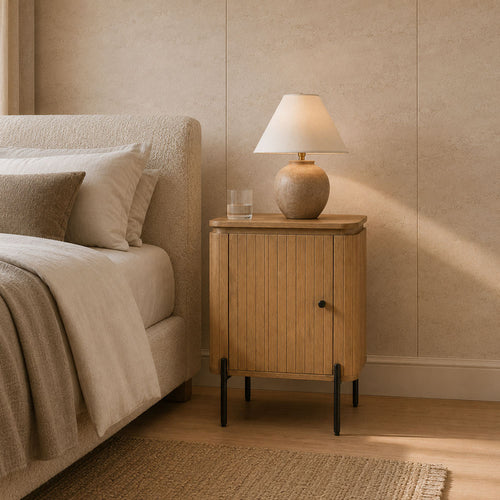 Bess Geometric Mango Wood and Iron Bedside Table - Natural Finish