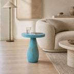 Amos Sculptural Mango Wood Side Table in Distressed Blue Wash