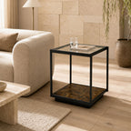 Luna Iron and Tempered Glass Side Table with Art Deco Style