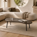 Penny Solid Acacia Wood Coffee Table with Walnut Finish and Black Accents