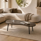 Penny Solid Acacia Wood Coffee Table with Walnut Finish and Black Accents
