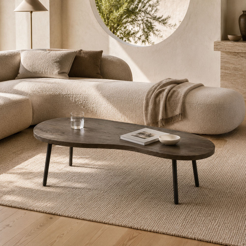 Penny Solid Acacia Wood Coffee Table with Walnut Finish and Black Accents