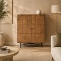 Stellan Mango Wood 2-Door Storage Cabinet - Industrial Mahogany Finish With Metal Legs