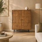 Stellan Mango Wood 2-Door Storage Cabinet - Industrial Mahogany Finish With Metal Legs