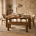 Silver Solid Mango Wood 6-Seater Dining Table with Cylindrical Legs - Organic Brown Finish