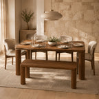 Silver Solid Mango Wood 6-Seater Dining Table with Cylindrical Legs - Organic Brown Finish