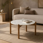 Cherie Scandinavian Mango Wood and White Marble Coffee Table - Natural