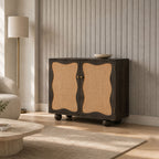 Marco Mango Wood and Cane 2-Door Storage Cabinet - Walnut Finish