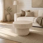 Alora Fluted Cream Mango Wood Round Coffee Table for Modern Living Rooms