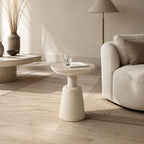 Nola Acacia Wood Sculptural Side Table in Matte Cream