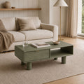 Aurelia Mango Wood Coffee Table with Hidden Drawer - Green Finish Japandi Style Accent Table