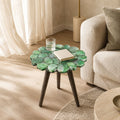 Tom Round Green Agate and Acacia Wood Accent Side Table