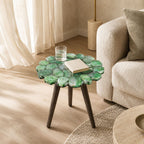 Tom Round Green Agate and Acacia Wood Accent Side Table