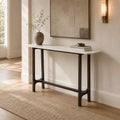 Colin Marble Console Table - White Marble Accent Table with Sculptural Iron Base