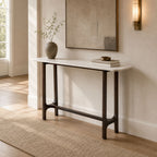 Colin Marble Console Table - White Marble Accent Table with Sculptural Iron Base