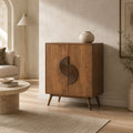 Dane Geometric Mango Wood Two Door Cabinet - Honey Finish Storage Cabinet