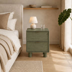 Aurelia Mango Wood 2-Drawer Bedside Table - Green Burl Veneer Nightstand