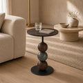 Julia Sculptural Mango Wood Side Table with Marble Accents and Walnut Finish