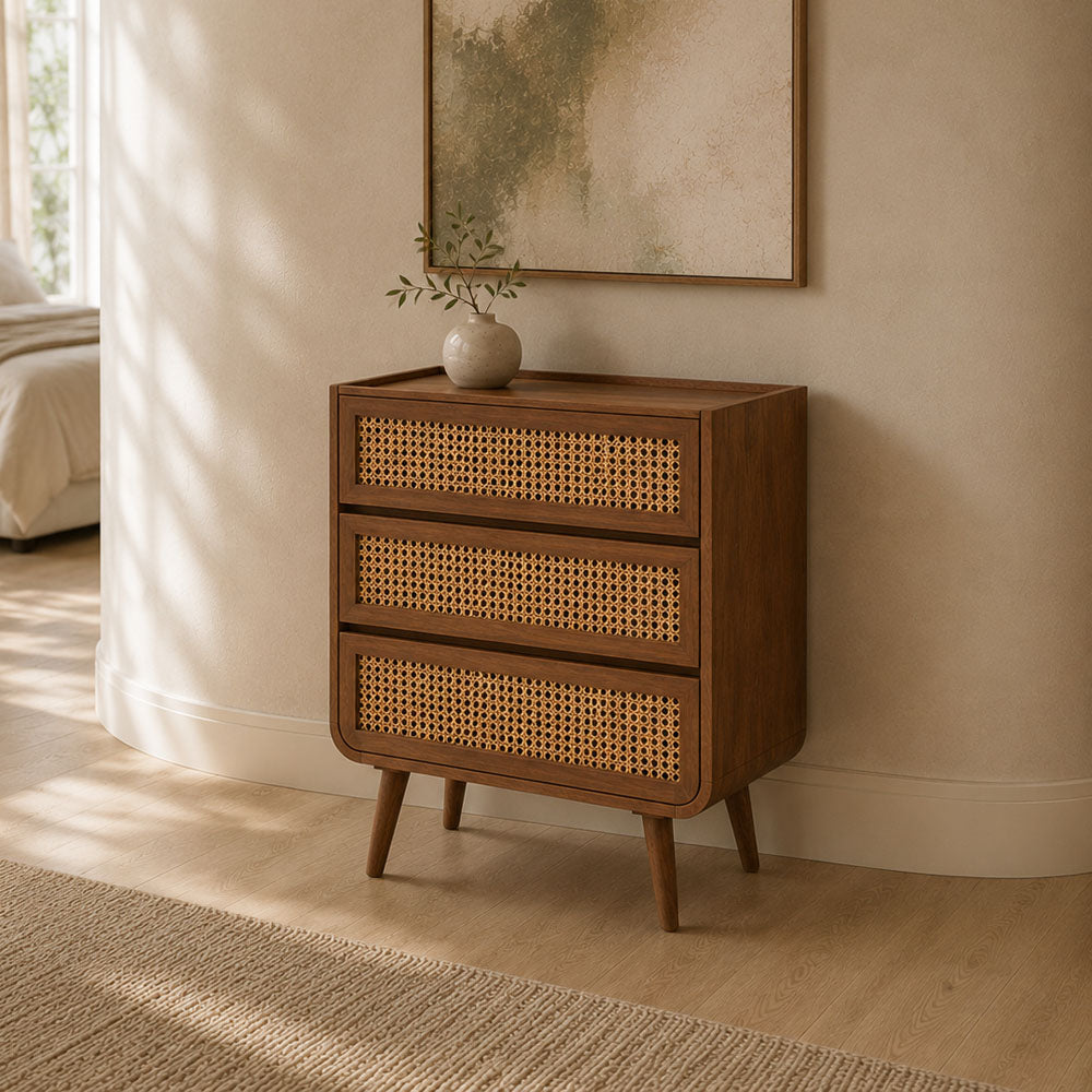 Jace Mango Wood Three Drawer Chest in Deep Brown Finish