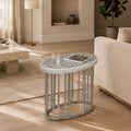Maren Handmade Botanical Bone Inlay Side Table with Silver Metal Frame