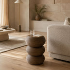 Lyra Totem-Shaped Acacia Wood Side Table in Walnut Finish
