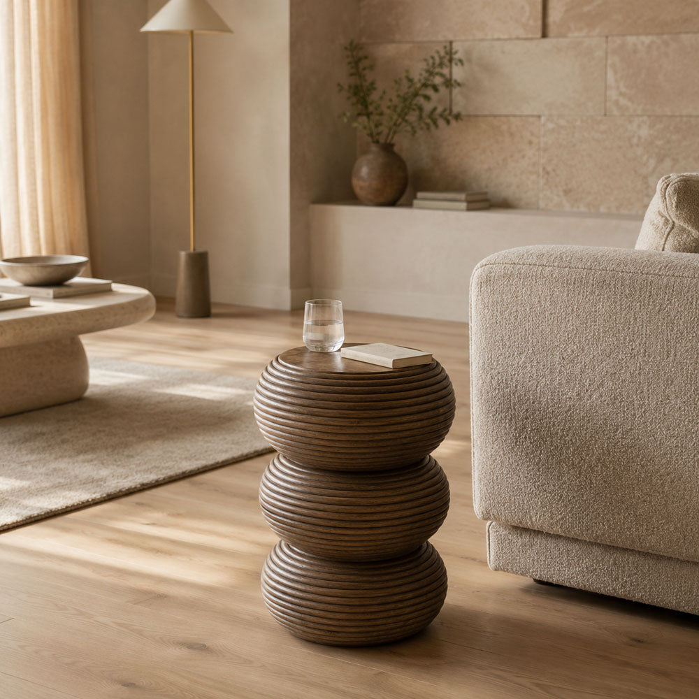 Lyra Totem-Shaped Acacia Wood Side Table in Walnut Finish
