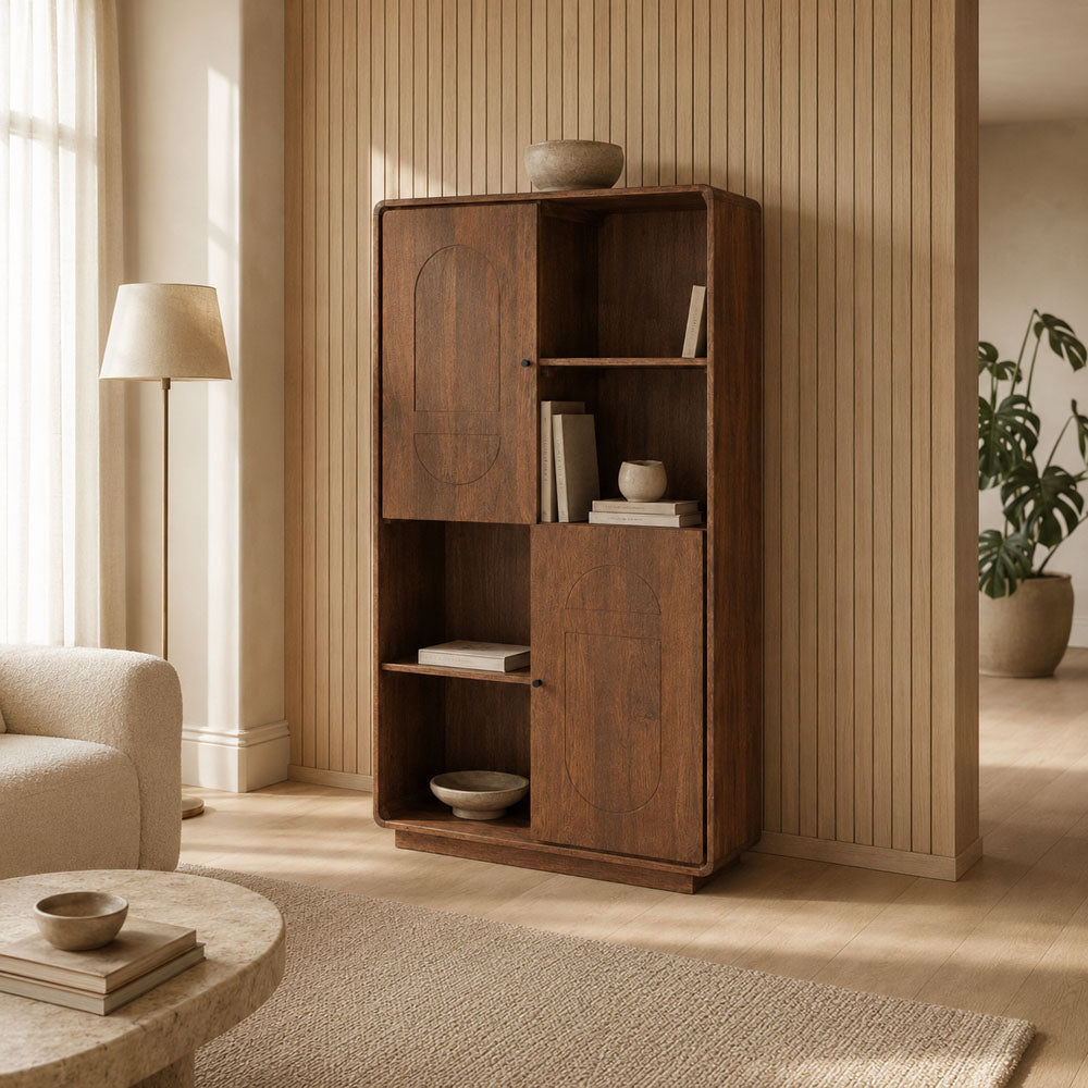 Lux Solid Mango Wood Two Door Storage Cabinet - Brown Wood Finish